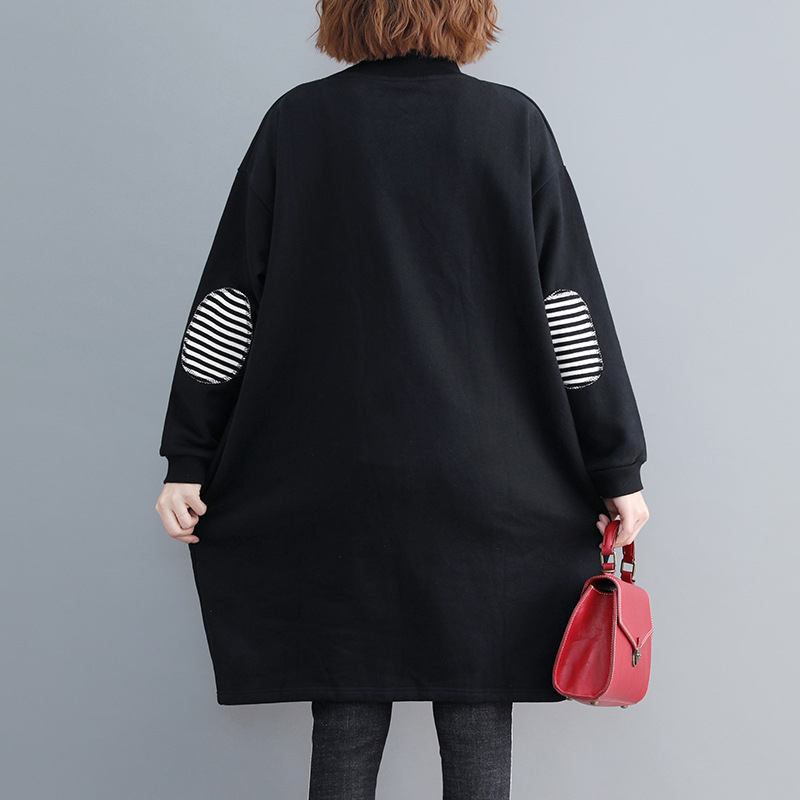 Pulover cu căptușeală din fleece, gros, croială lejeră, lungime medie