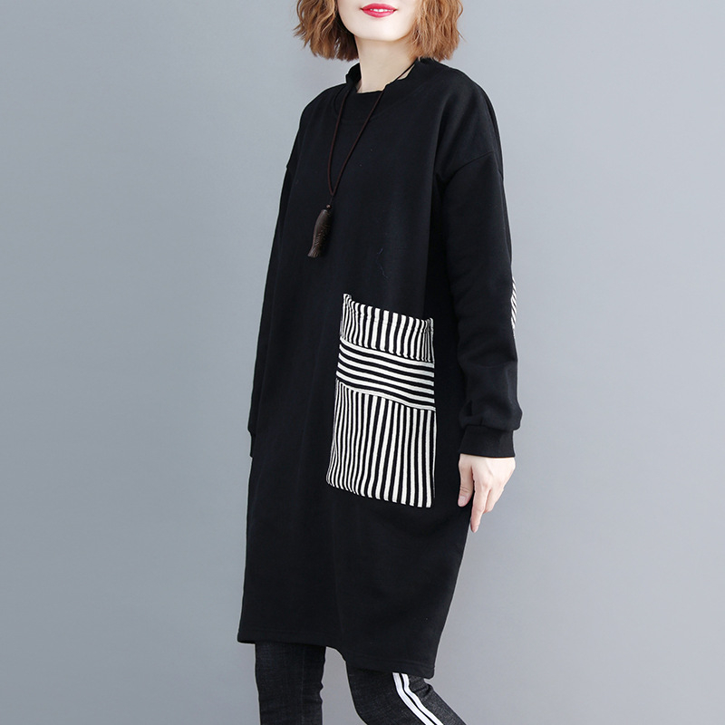 Pulover cu căptușeală din fleece, gros, croială lejeră, lungime medie