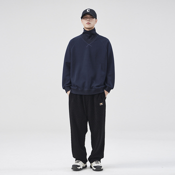 Korejskog stila pamukasti pulover-svijet, opuštenog kroja, okrugli izrez, dugi rukavi, bez podstave, patch džep, jednobojan