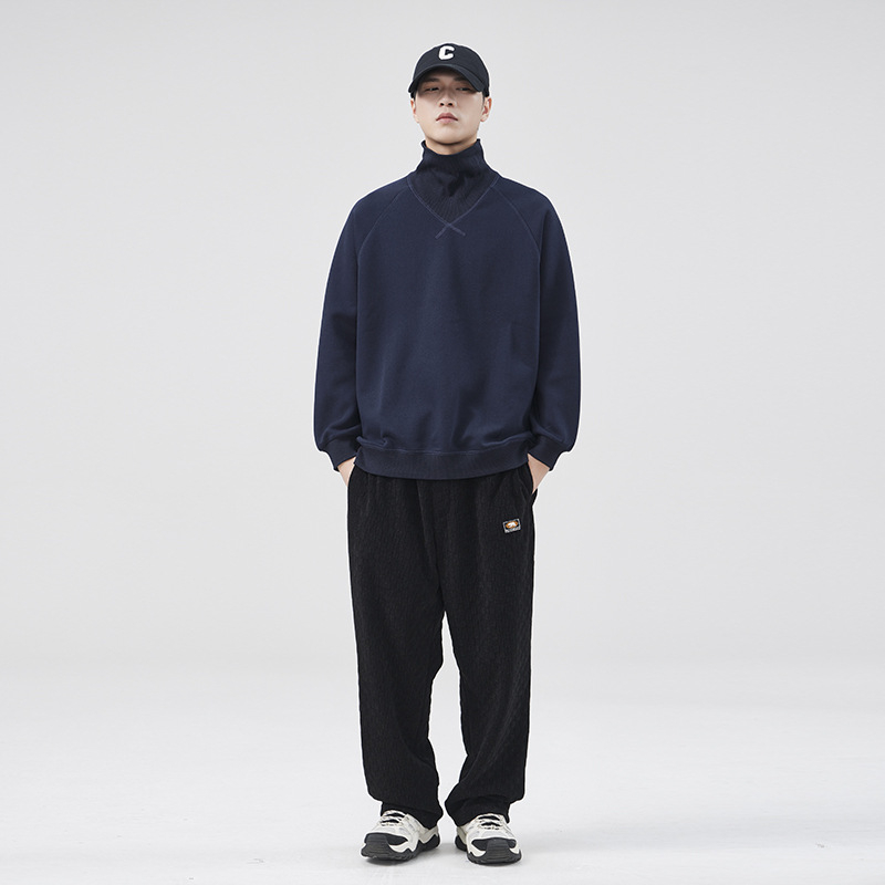 Korejskog stila pamukasti pulover-svijet, opuštenog kroja, okrugli izrez, dugi rukavi, bez podstave, patch džep, jednobojan