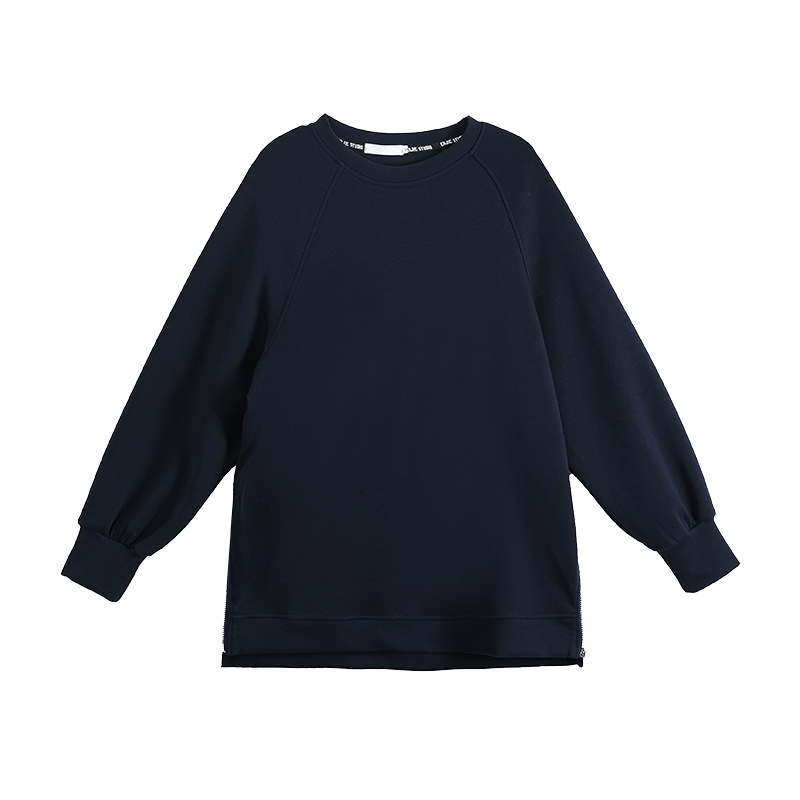 Pulover din bumbac cu model geometric, croială lejeră, mâneci lungi, guler rotund