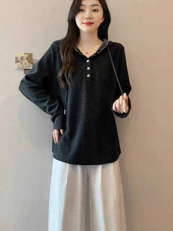 Ženski dukserica s kapuljom, dugi rukav, standardna duljina, jesen 2025, poliester