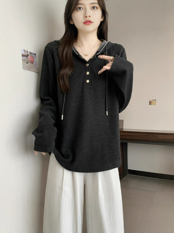 Ženski dukserica s kapuljom, dugi rukav, standardna duljina, jesen 2025, poliester