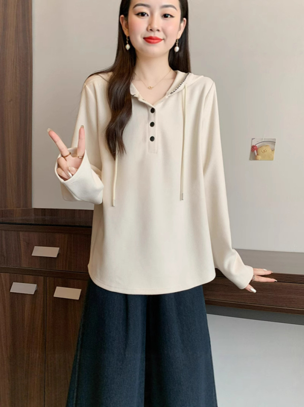 Ženski dukserica s kapuljom, dugi rukav, standardna duljina, jesen 2025, poliester