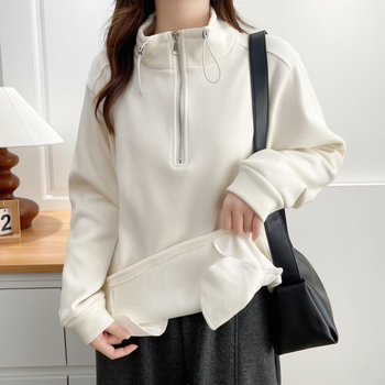 Ženska dukserica s kapuljačom i fleis podstavom, stojeći ovratnik, debeli poliester, 90–95% poliester, regularni kroj, dugi rukav, Zima 2025