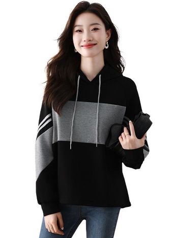 Ženska hoodie pulover jakna, opušten kroj, poliester-pamuk smjesa, dugi rukavi, srednja duljina, šavni dizajn