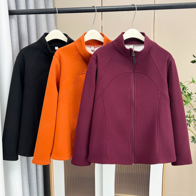 Plus-size ženski kardigan- dukserica s flis podom, stojeći ovratnik, slim fit, 90–95% poliestera