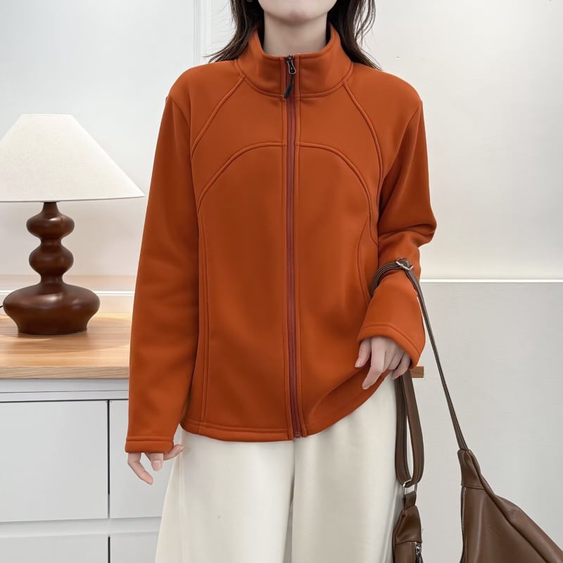 Plus-size ženski kardigan- dukserica s flis podom, stojeći ovratnik, slim fit, 90–95% poliestera