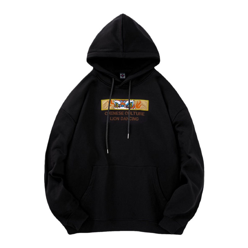 Izšiveni pamučni hoodie s kapuljom, baršunasta podstava, udoban kroj