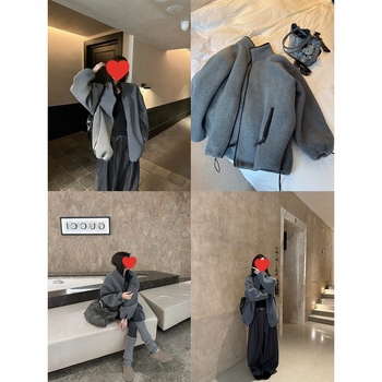 Ženska dvostruko obložena polar fleece jakna sa zipom, siva, stojeći ovratnik, dugi rukavi, ultra kratka duljina