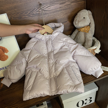 Корейски стил детско пухено яке с качулка, зимно 2024, средна дължина, плътна изработка