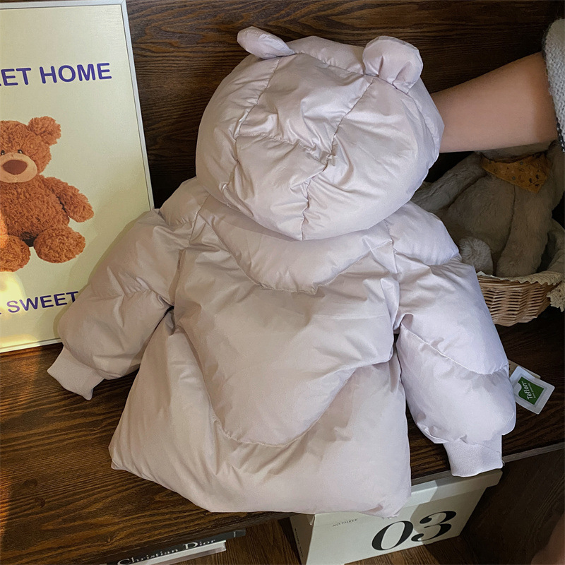 Корейски стил детско пухено яке с качулка, зимно 2024, средна дължина, плътна изработка