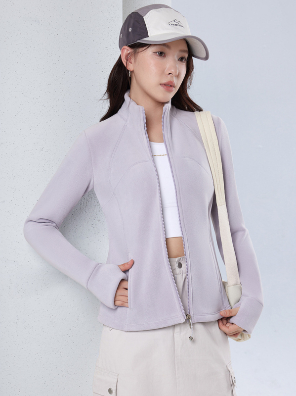 Ženska uska fleece jakna sa stojećim ovratnikom i unutarnjom fleec podstavom, casual stil, 2025 model