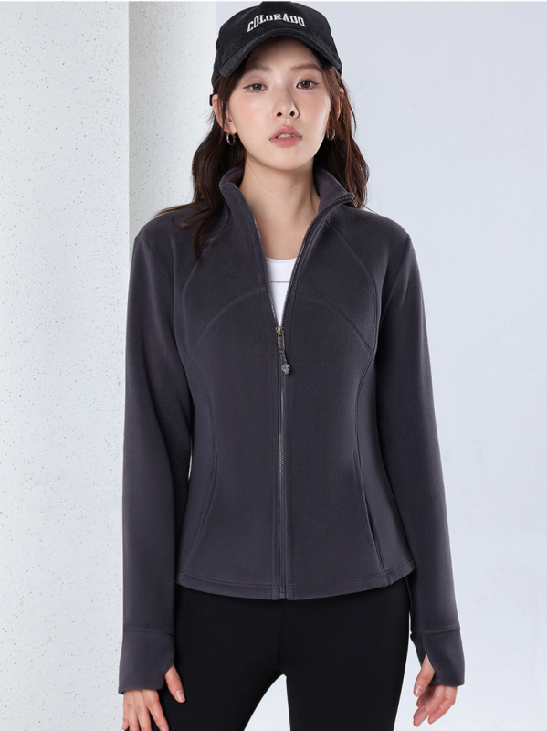 Ženska uska fleece jakna sa stojećim ovratnikom i unutarnjom fleec podstavom, casual stil, 2025 model