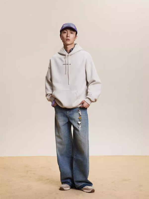 Američki retro hoodie s kapuljom, print, unutarnja fleec podstava, udoban široki kroj, zima 2025, streetwear