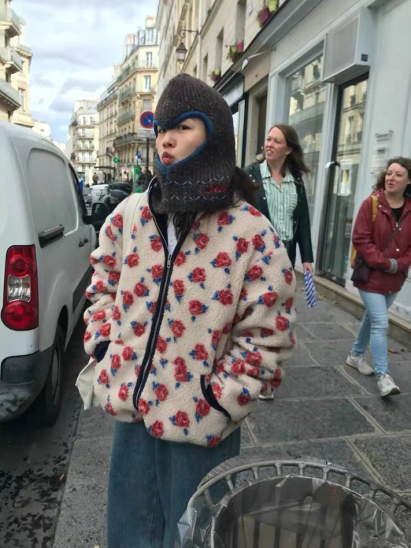 Fleece jakna s floralnim uzorkom, ležerni stil, zip zatvarač, stojeći ovratnik, polar fleece materijal (floralni uzorak, ležerni stil, zip zatvarač, stojeći ovratnik, polar fleece)