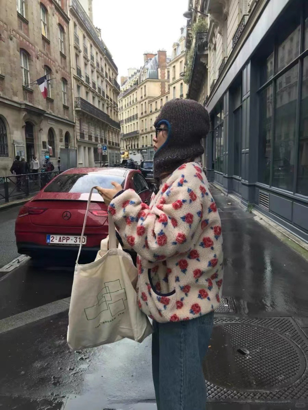 Fleece jakna s floralnim uzorkom, ležerni stil, zip zatvarač, stojeći ovratnik, polar fleece materijal (floralni uzorak, ležerni stil, zip zatvarač, stojeći ovratnik, polar fleece)