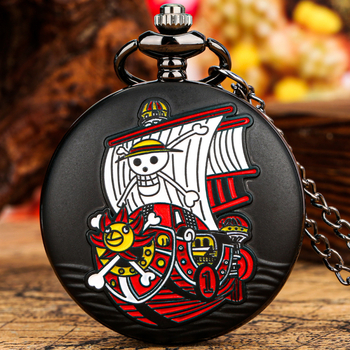 Žepni sat s motivom One Piece Ship – kvarcni mehanizam, svjetsko vrijeme, model mehanizma 68, kućište od legure