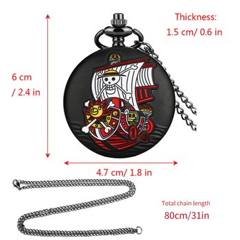 Žepni sat s motivom One Piece Ship – kvarcni mehanizam, svjetsko vrijeme, model mehanizma 68, kućište od legure
