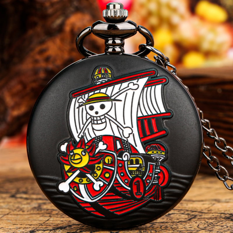 Žepni sat s motivom One Piece Ship – kvarcni mehanizam, svjetsko vrijeme, model mehanizma 68, kućište od legure