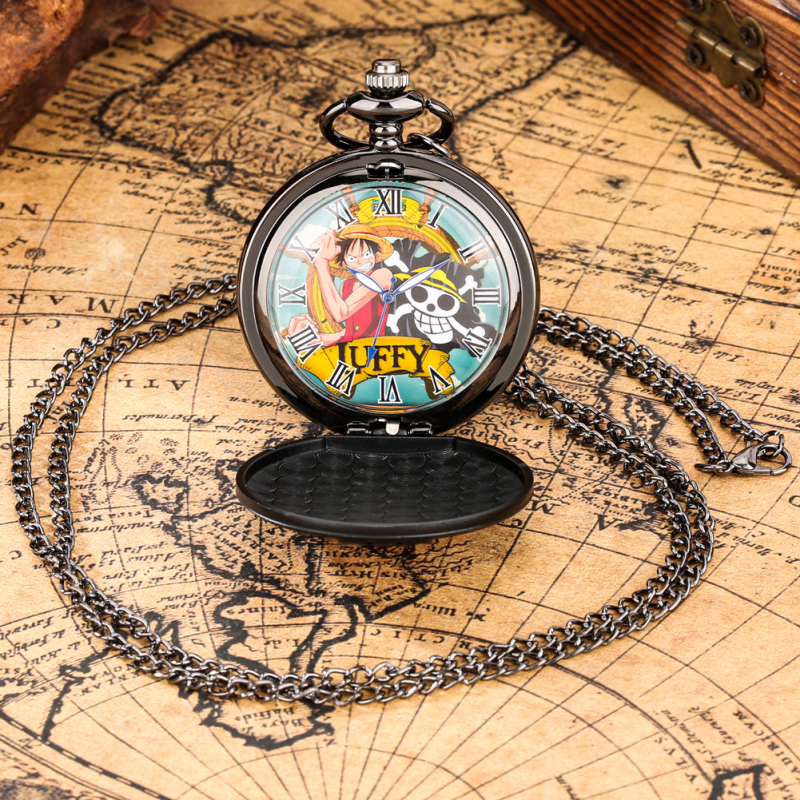 Žepni sat s motivom One Piece Ship – kvarcni mehanizam, svjetsko vrijeme, model mehanizma 68, kućište od legure