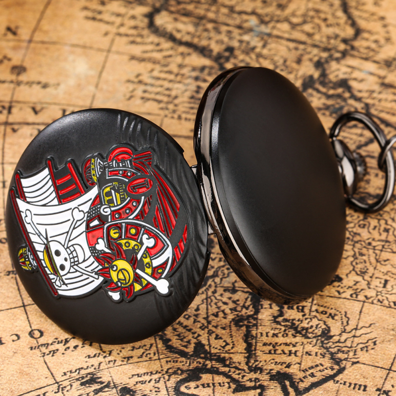 Žepni sat s motivom One Piece Ship – kvarcni mehanizam, svjetsko vrijeme, model mehanizma 68, kućište od legure