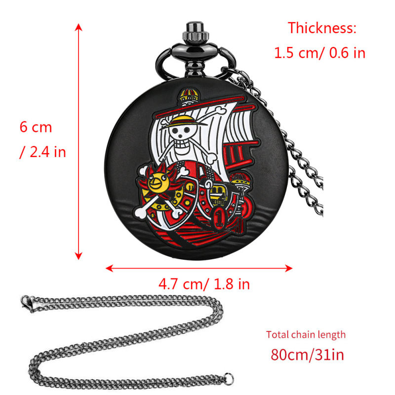 Žepni sat s motivom One Piece Ship – kvarcni mehanizam, svjetsko vrijeme, model mehanizma 68, kućište od legure