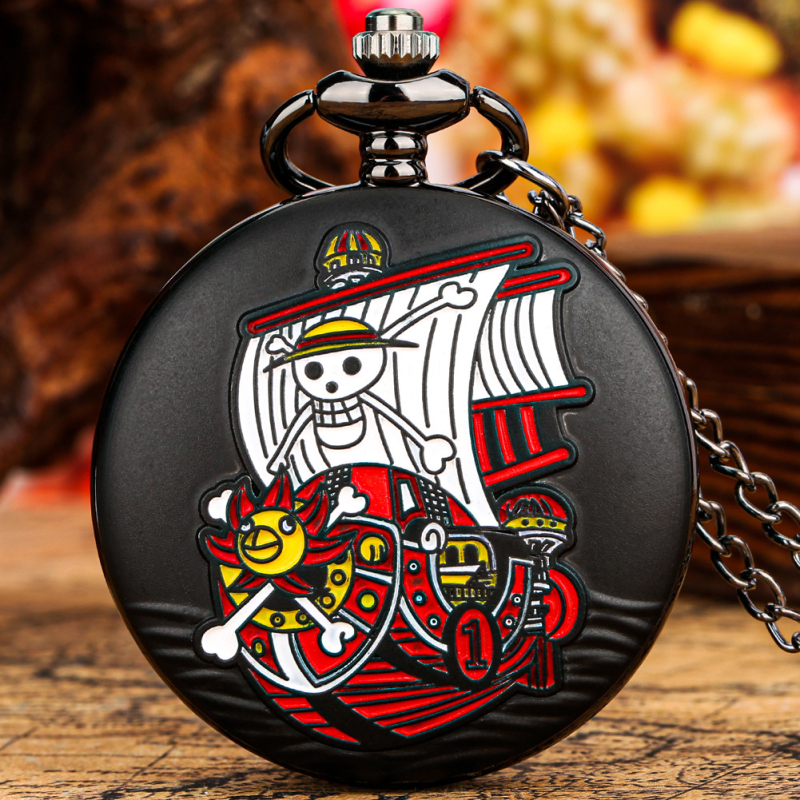 Žepni sat s motivom One Piece Ship – kvarcni mehanizam, svjetsko vrijeme, model mehanizma 68, kućište od legure