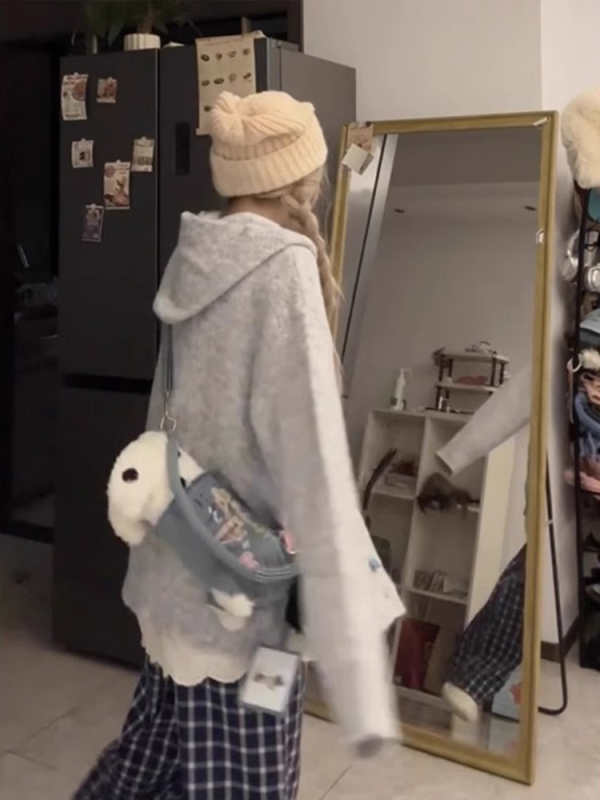 Cardigan pulover s anime printom, pamuk i spandeks smjesa, V-izrez, širokog kroja (pamuk-spandeks smjesa; anime print; V-izrez)
