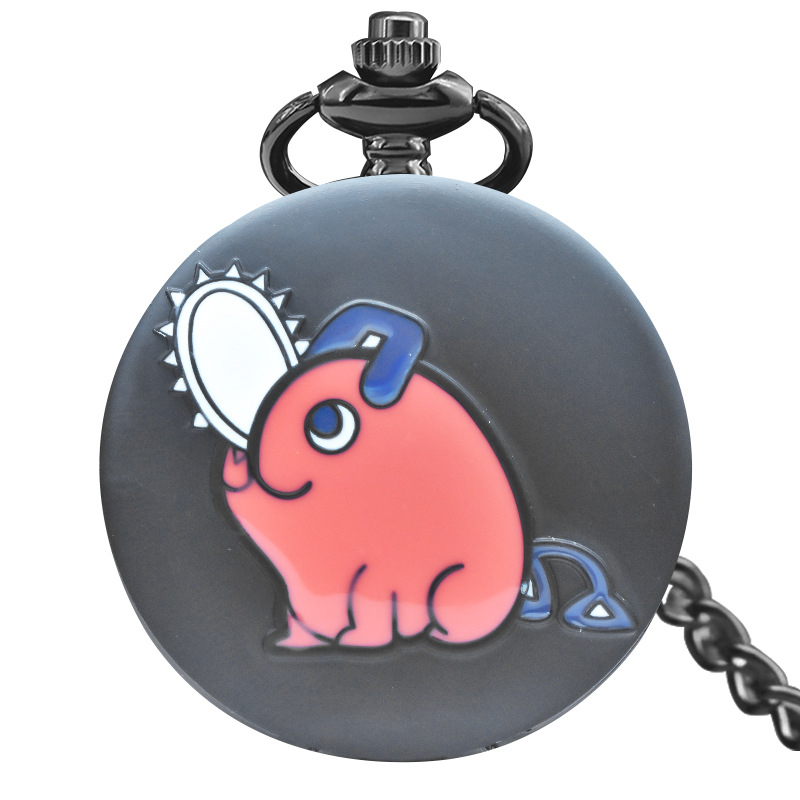 Pocket sat na lancu s motivom Chainsaw Dog, kvarcni mehanizam, kalendar, okruglo metalno kućište, remen od legure