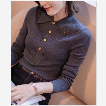 Pulover cu guler polo, croială slim, mâneci lungi, amestec din viscose 30–50%, Toamna 2023