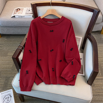 Moteriškas megztinis su apskritimo kaklu, A formos siluetas, vidutinio ilgio, ilgos rankovės