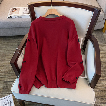 Moteriškas megztinis su apskritimo kaklu, A formos siluetas, vidutinio ilgio, ilgos rankovės