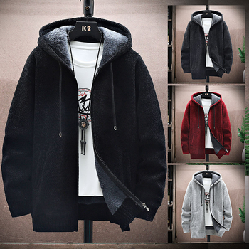 Cardigan bărbătesc cu glugă, căptușit cu fleece, croială lejeră, toamnă-iarnă, amestec poliester