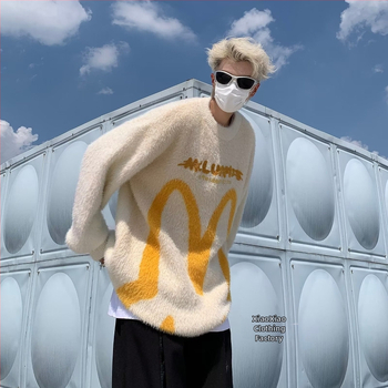 Oversize πλεκτό πουλόβερ Mohair με αυτιά κουνελιού, αμερικανικού ρετρό στιλ, ¾ μανίκια, ίνα Vinylon, χειμώνας 2021