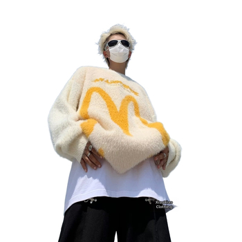 Oversize πλεκτό πουλόβερ Mohair με αυτιά κουνελιού, αμερικανικού ρετρό στιλ, ¾ μανίκια, ίνα Vinylon, χειμώνας 2021