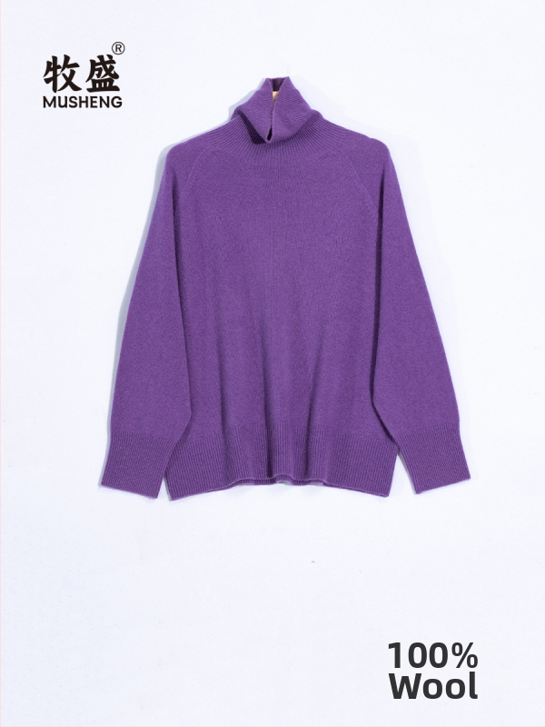 Pulover pentru femei din lână, tricot gros, guler înalt, mâneci raglan, croi lejer, lungime obișnuită, iarnă 2023