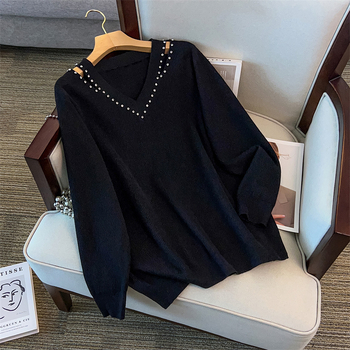 V-kaklo megztinis moterims, laisvo kirpimo, vidutinio ilgio, ilgos rankovės, viskozė 95%+