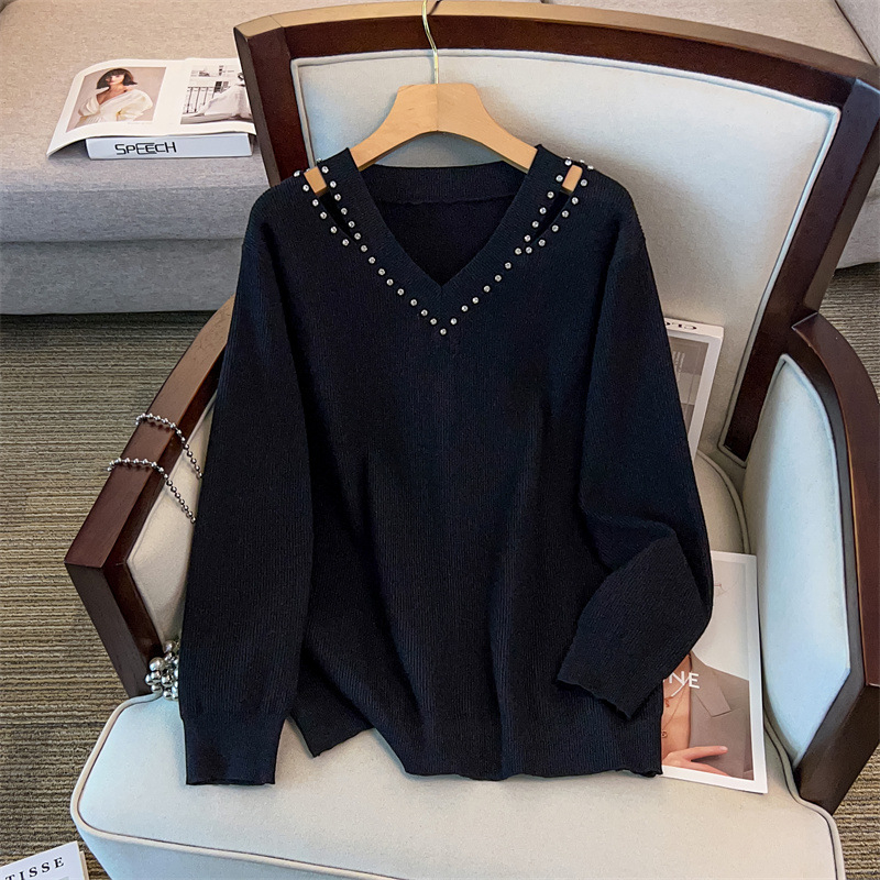 V-kaklo megztinis moterims, laisvo kirpimo, vidutinio ilgio, ilgos rankovės, viskozė 95%+