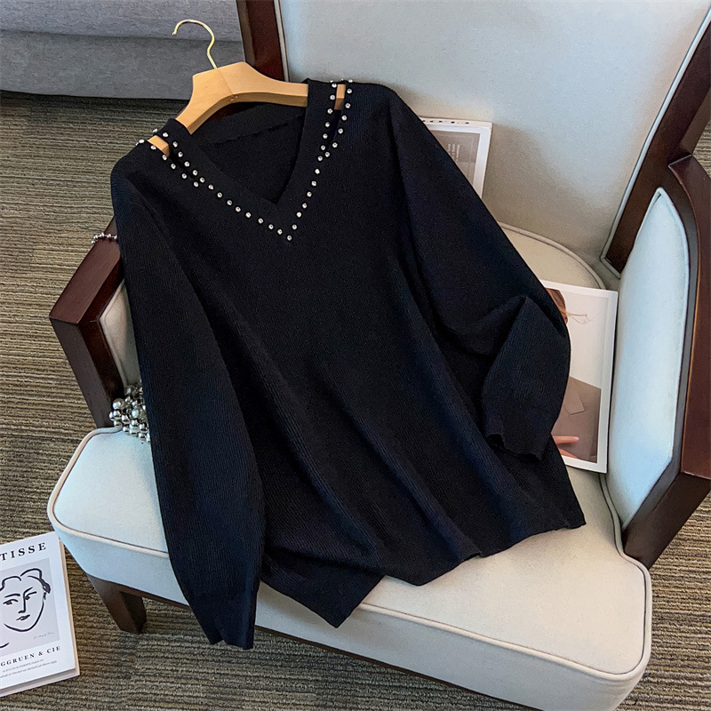 V-kaklo megztinis moterims, laisvo kirpimo, vidutinio ilgio, ilgos rankovės, viskozė 95%+