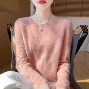 Pulover din lână pentru femei, 95%+ lână, guler rotund, croială lejeră, mâneci lungi, Iarna 2025