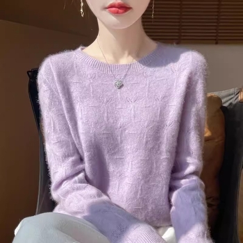 Pulover din lână pentru femei, 95%+ lână, guler rotund, croială lejeră, mâneci lungi, Iarna 2025