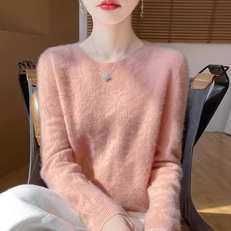 Pulover din lână pentru femei, 95%+ lână, guler rotund, croială lejeră, mâneci lungi, Iarna 2025