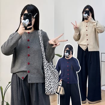 Moteriškas megztas kardiganas - rudens–žiemos 2025, poliesteris 90–95%, megztas audinys, ilgos rankovės