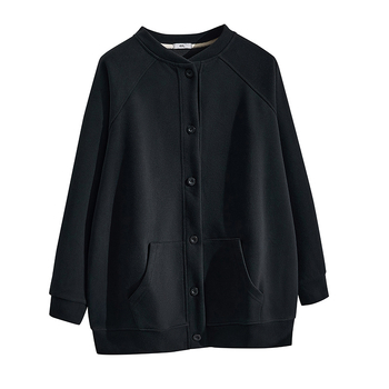 Cardigan de toamnă pentru femei, amestec bumbac-poliester, guler înalt, mâneci lungi, stil japonez-coreean de relaxare, toamnă 2025