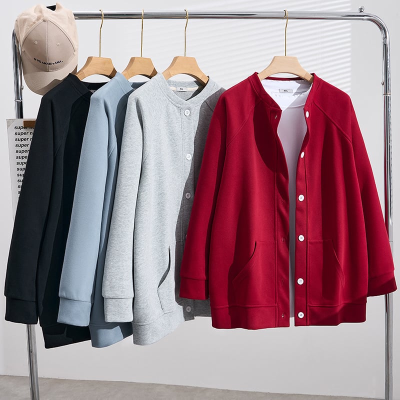 Cardigan de toamnă pentru femei, amestec bumbac-poliester, guler înalt, mâneci lungi, stil japonez-coreean de relaxare, toamnă 2025