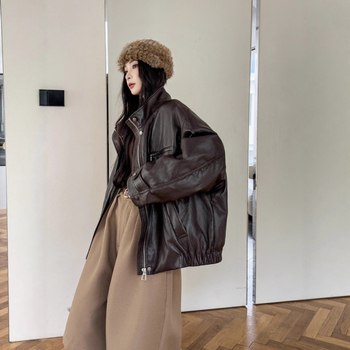 Geacă de puf 2025 iarnă, croială lejeră, umplutură: puf de gâscă alb, conținut puf 86–90%, umplere 101–200 g, fermoar