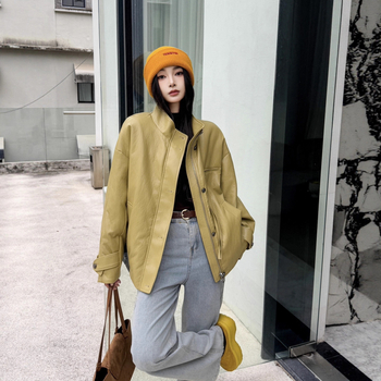 Geacă de puf 2025 iarnă, croială lejeră, umplutură: puf de gâscă alb, conținut puf 86–90%, umplere 101–200 g, fermoar