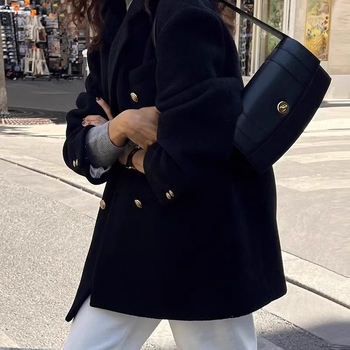 Sieviešu kostīmu jaka ar brīvu piegriezumu, garas piedurknes, kostīma apkakle, vidēja garuma, viskozes šķiedru maisījums (<30%), pieaugušas sievietes, ziemas 2023, japāņu-korejiešu casual stils