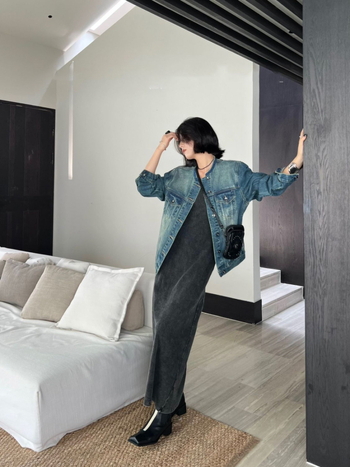 Sieviešu džinsa jaka ar apaļu kaklu, brīvs piegriezums, rudens korejiešu stila, slaida silueta, ikdienas lietošanai